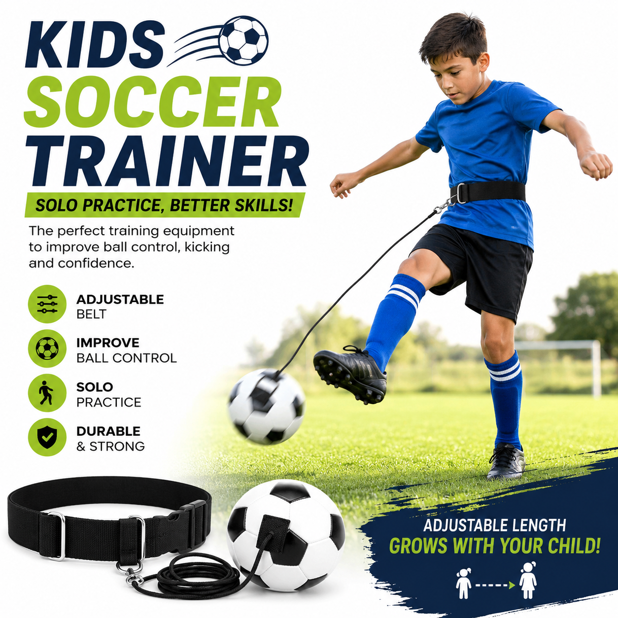 Kids Soccer Trainer Solo Football Kick Practice Adjustable Training Belt