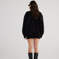 Alexa Black Oversize Bomber Jacket with Removable Rose Accessory