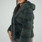 Olive Genuine Hooded Mink Fur Coat