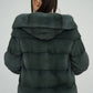 Olive Genuine Hooded Mink Fur Coat