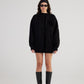 Alexa Black Oversize Bomber Jacket with Removable Rose Accessory
