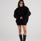 Alexa Black Oversize Bomber Jacket with Removable Rose Accessory