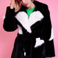 Black Eco Bamboo Faux Fur Coat with Love Heart Detailing