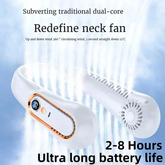8000mAh USB Hanging Neck Fan Portable Bladeless Mini Rechargeable Mute LED Digital Display Electric Air Cooler Handheld
