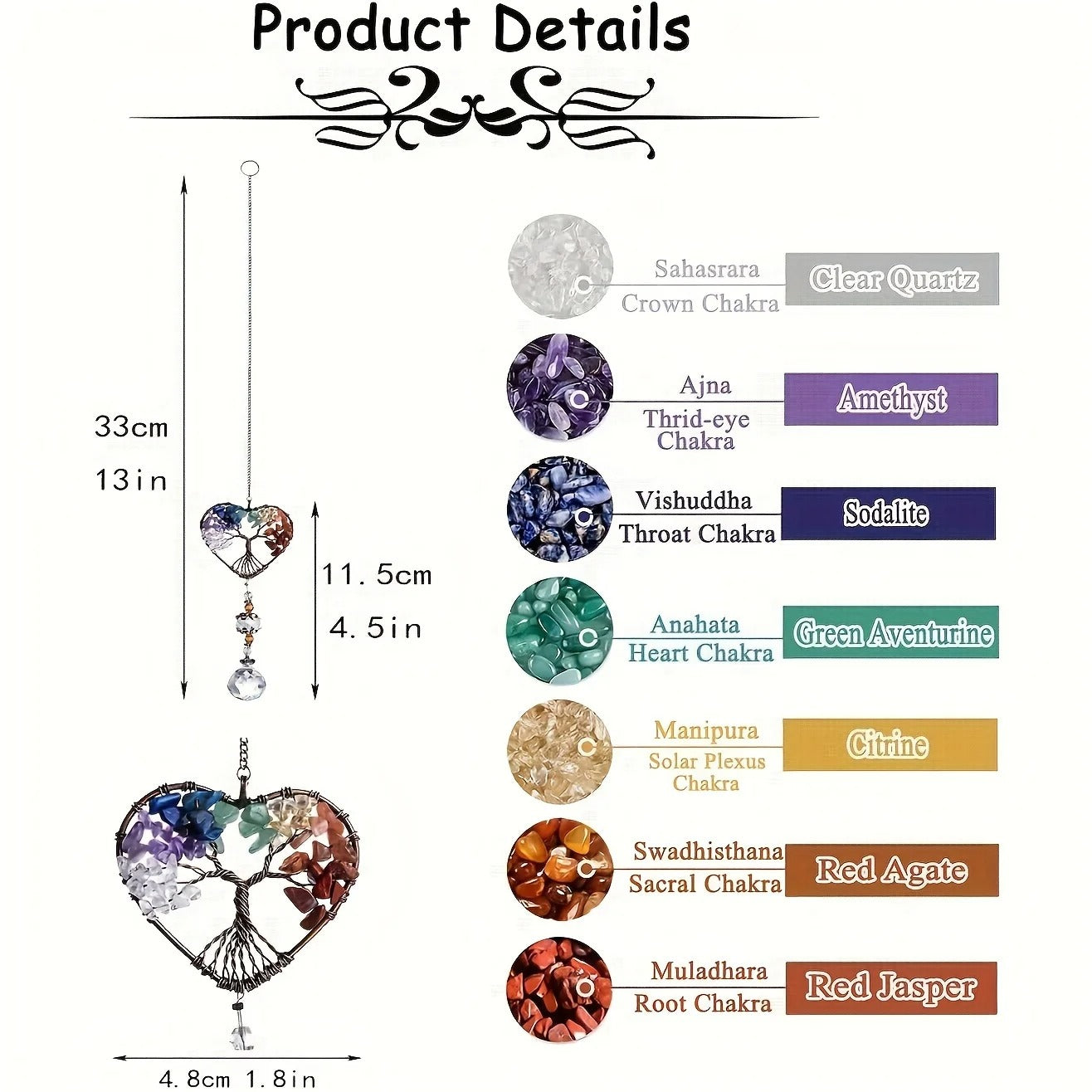 1pc Rainbow Crystal Sun Catcher, Tree Of Life Suncatchers Heart Shaped Hanging Ornament Chakra Stones Window Crystal Ball Prism