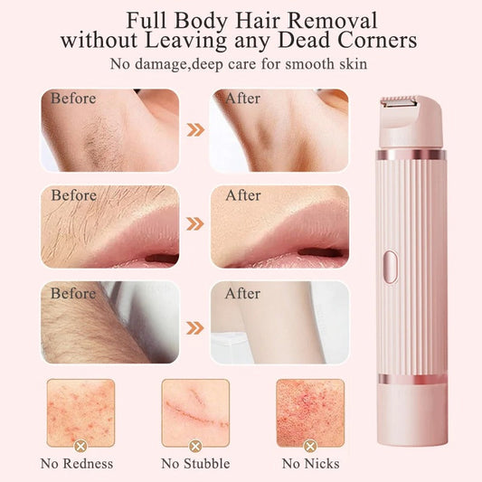 Women's Electric Shaver 2-in-1 Bikini Area Hair Trimmer Cordless Waterproof Rechargeable Wet/Dry Use Dual-Head Detachable Razor