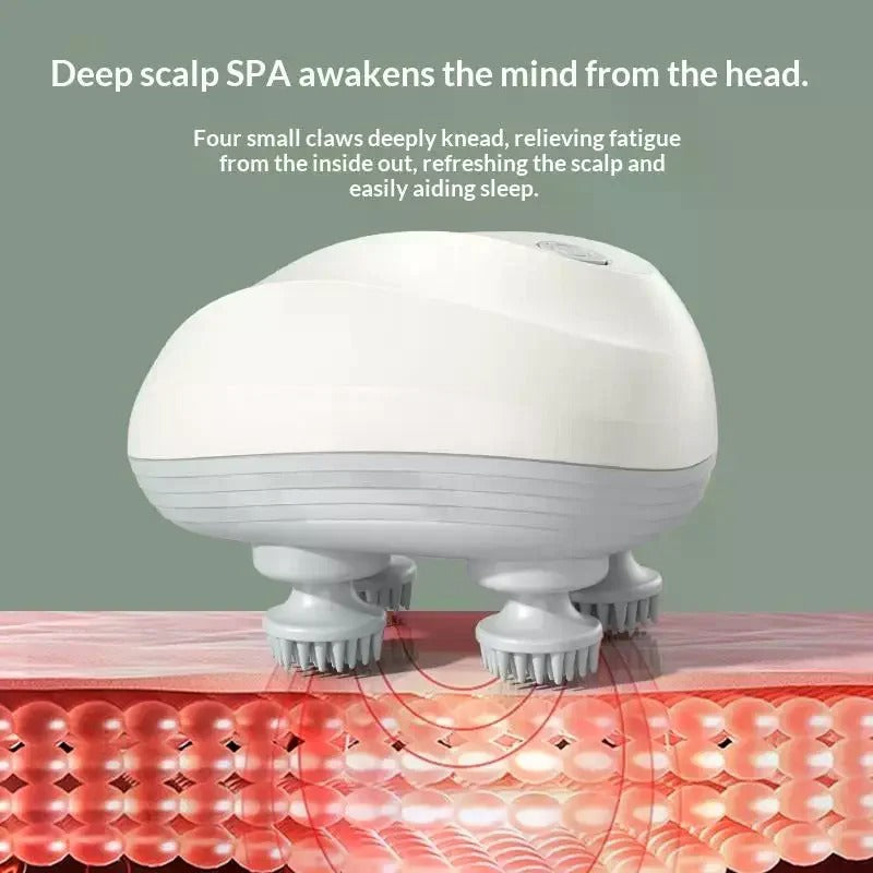 Wireless Head Massager With Red Light Therapy Heat Function 4 Claws Kneading Scalp Massage For Stress Relief Hair Growth